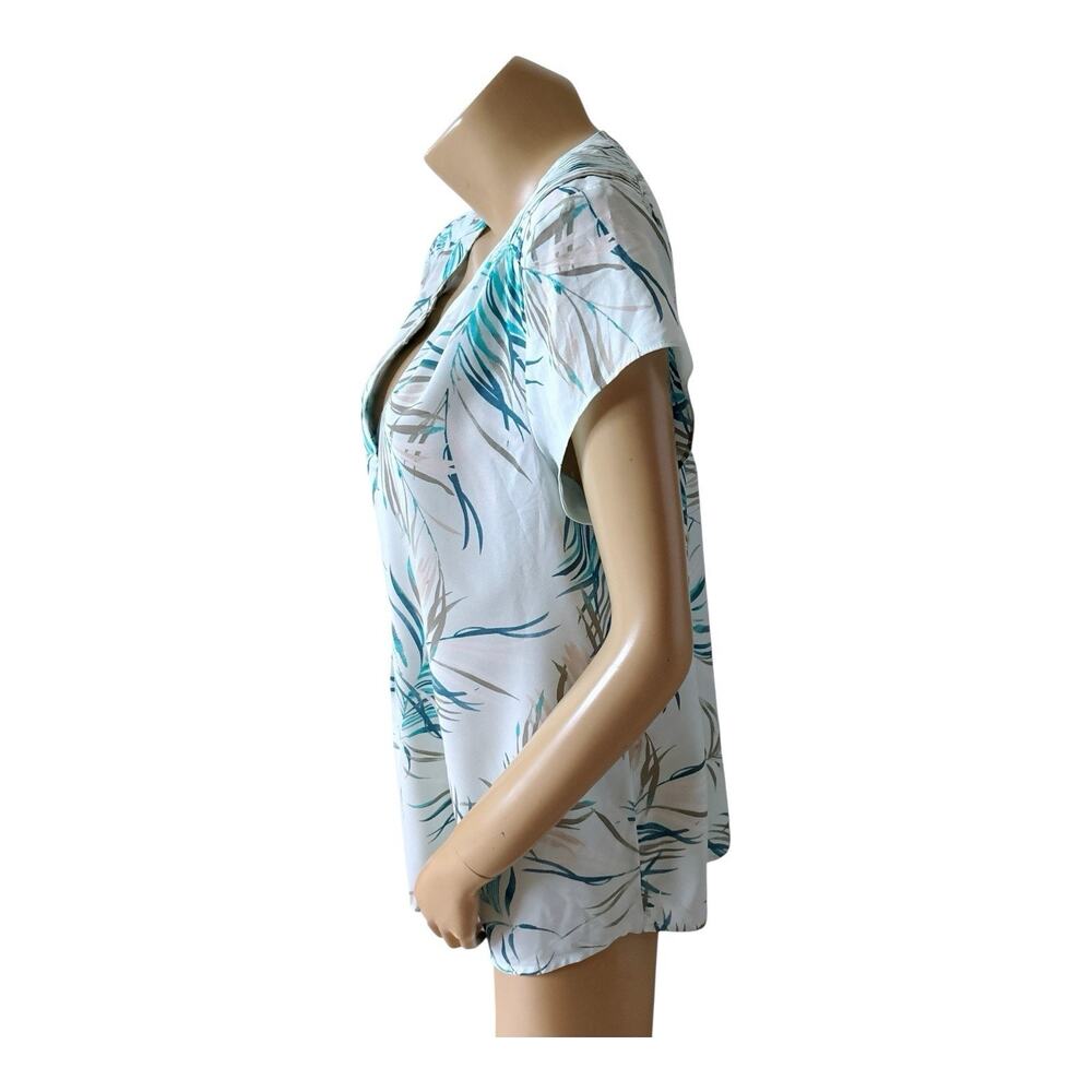 Croft & Barrow Blouse Womens XL Tropical Blue Palm Leaf Split Neck Popover Top - Picture 2 of 8